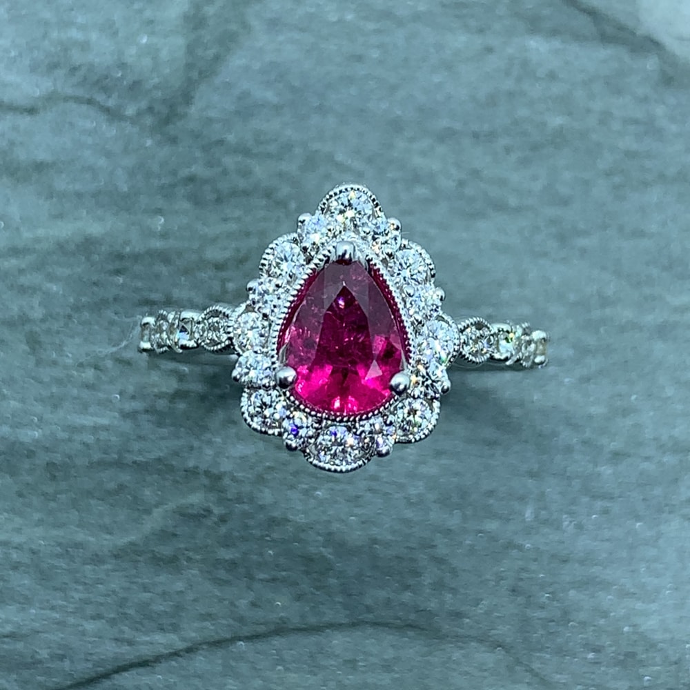 Pear Shaped Pink Tourmaline Diamond Ring - Image 3