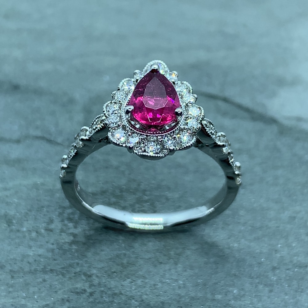 Pear Shaped Pink Tourmaline Diamond Ring - Image 4