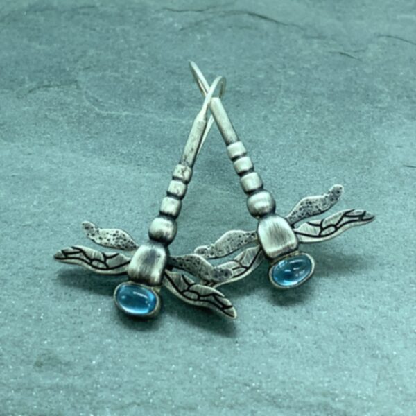 Dragon Fly Blue Topaz Garnet Dangle Earrings High Polish Rivers Edge Gems