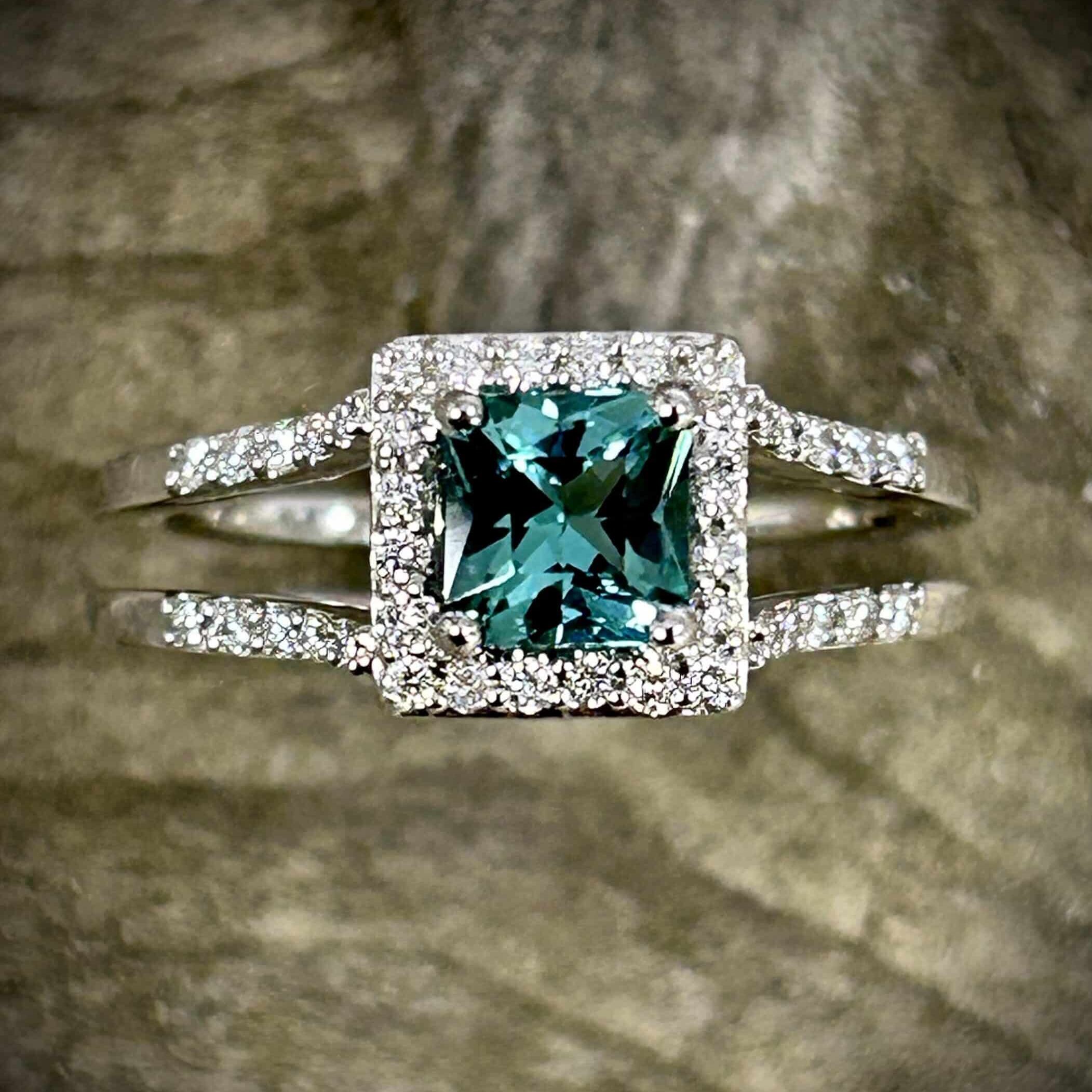 Blue Green Tourmaline &Amp;Amp; Diamond Ring In White Gold - River'S Edge Gems