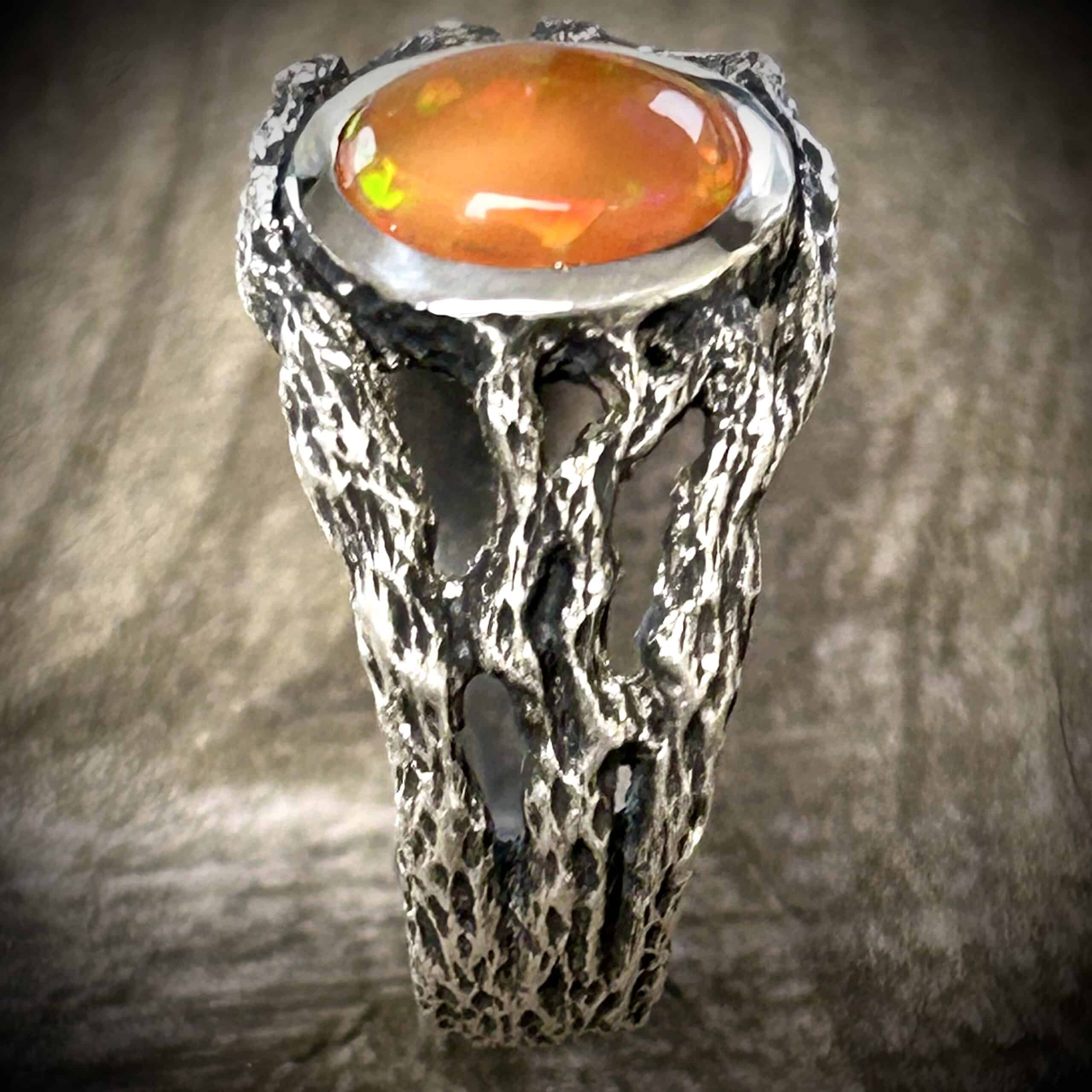 Sterling Silver &Amp;Quot;Branch&Amp;Quot; Ring With A Bezel Set Fire Opal