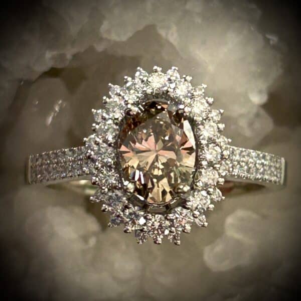 Oval Champagne Diamond 14K White Gold Ring