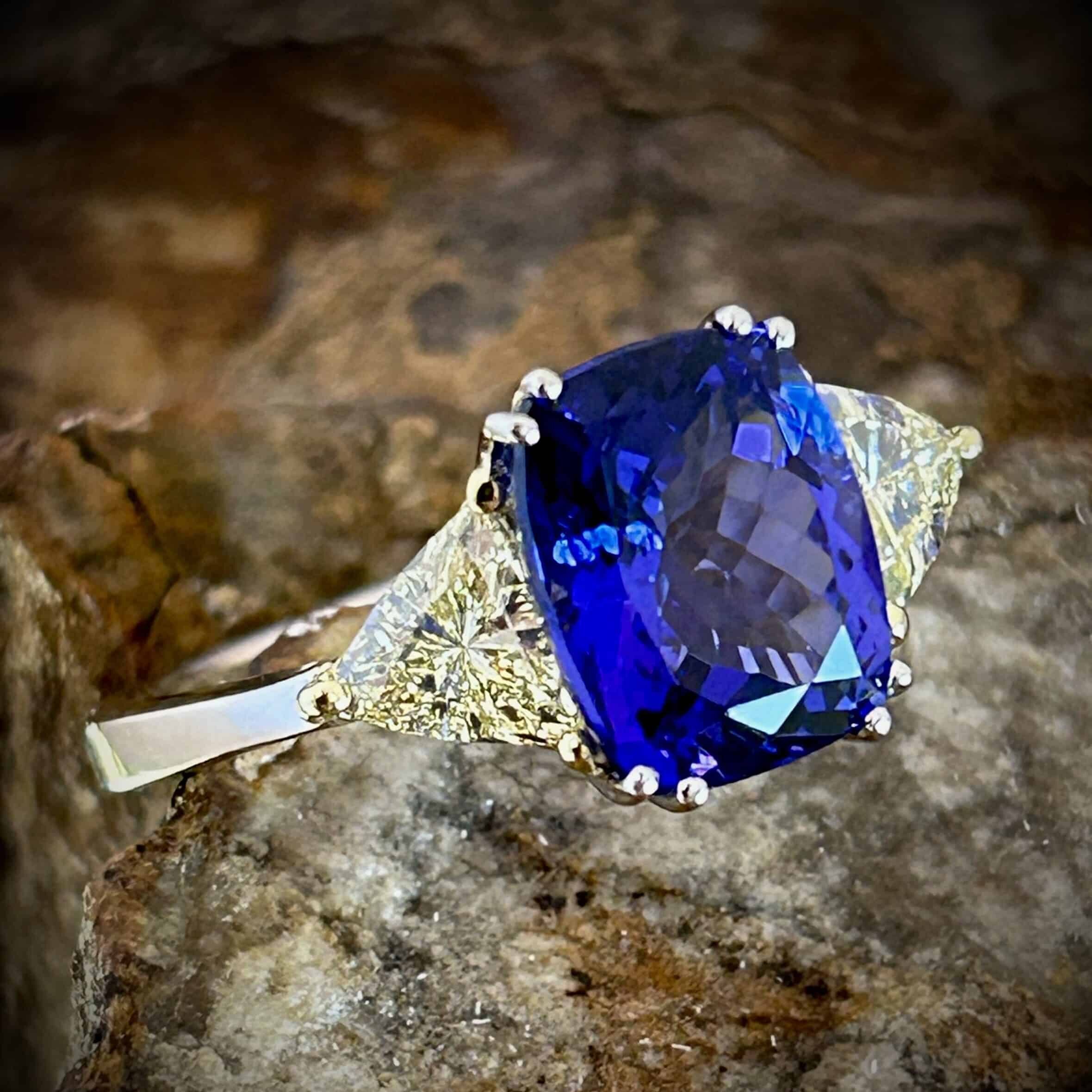 Tanzanite &Amp;Amp; Diamond Ring Set In 18K White &Amp;Amp; Yellow Gold