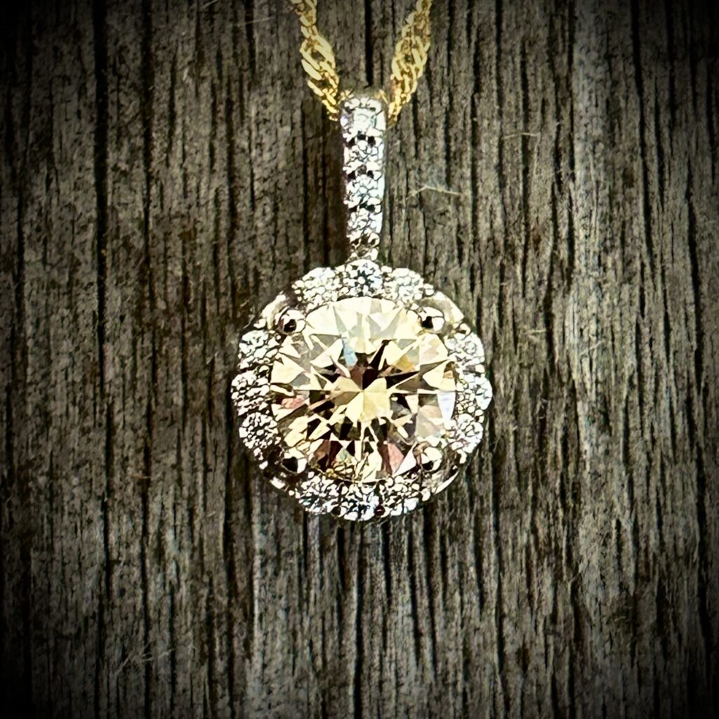 Igi Certified Goldenrod Yellow Diamond Pendant Set In 14K White Gold.