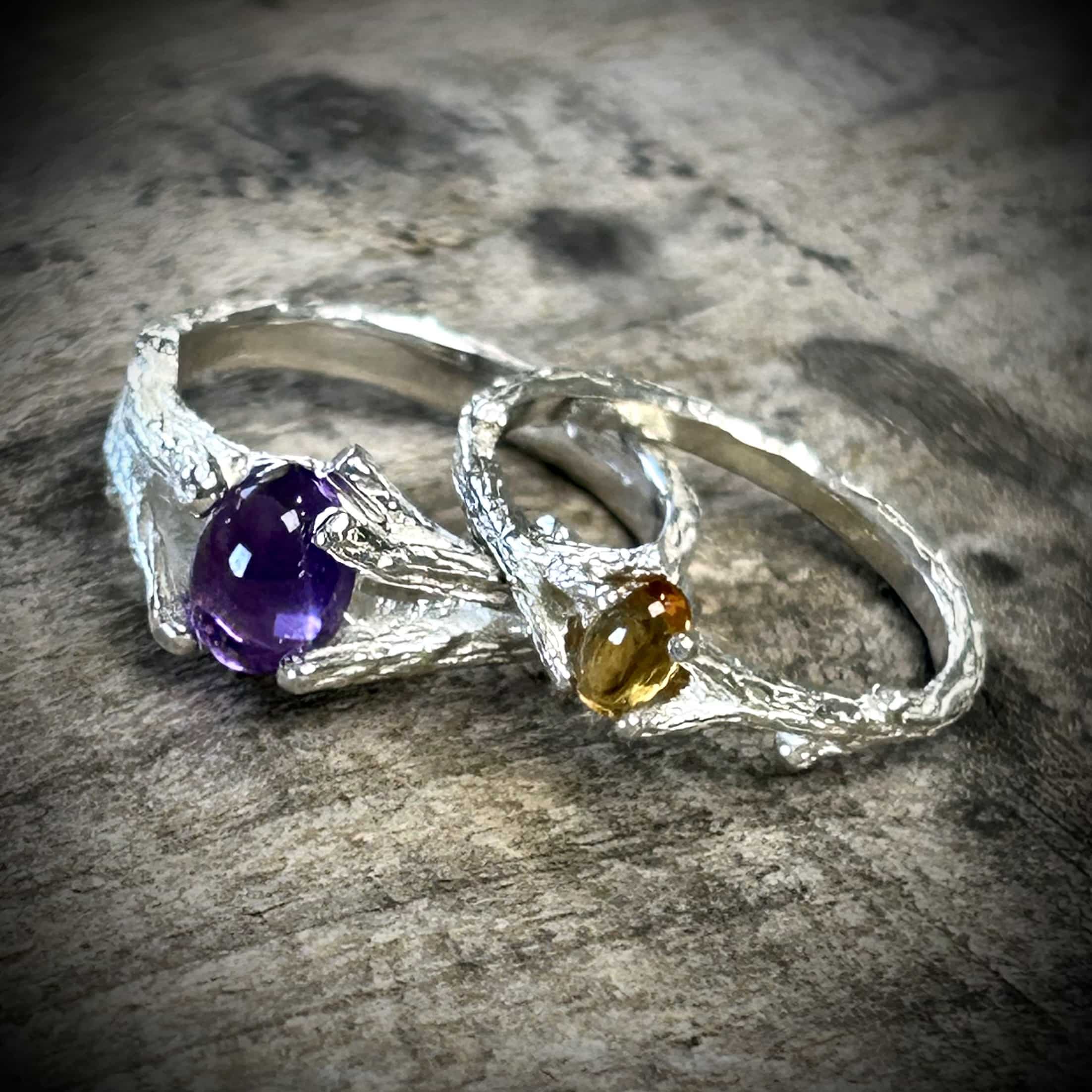 Amethyst &Amp;Amp; Citrine Silver Twig Rings By River'S Edge Gems