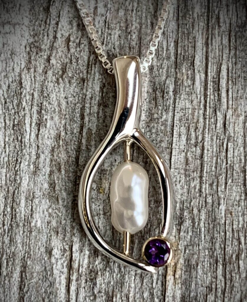 Amethyst &Amp; Freshwater Pearl Pendant - Rivers Edge Gems