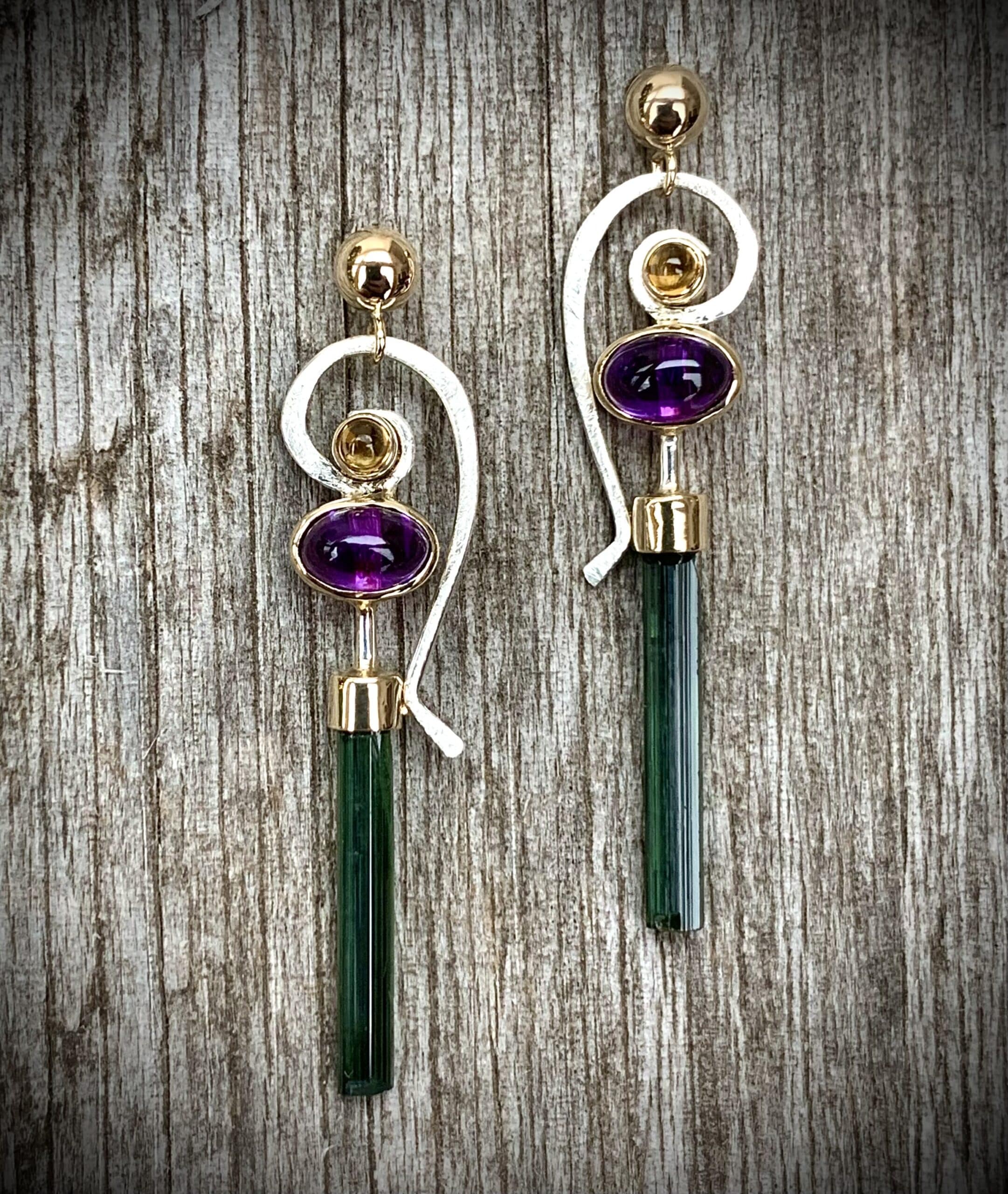 Amethyst &Amp;Amp; Green Tourmaline Earrings By Rivers Edge Gems
