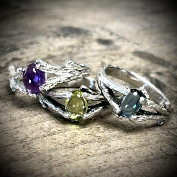 Amethyst, Peridot, Aquamarine &Amp;Amp; Sterling Silver Twig Ring (3 Large) By River'S Edge Gems