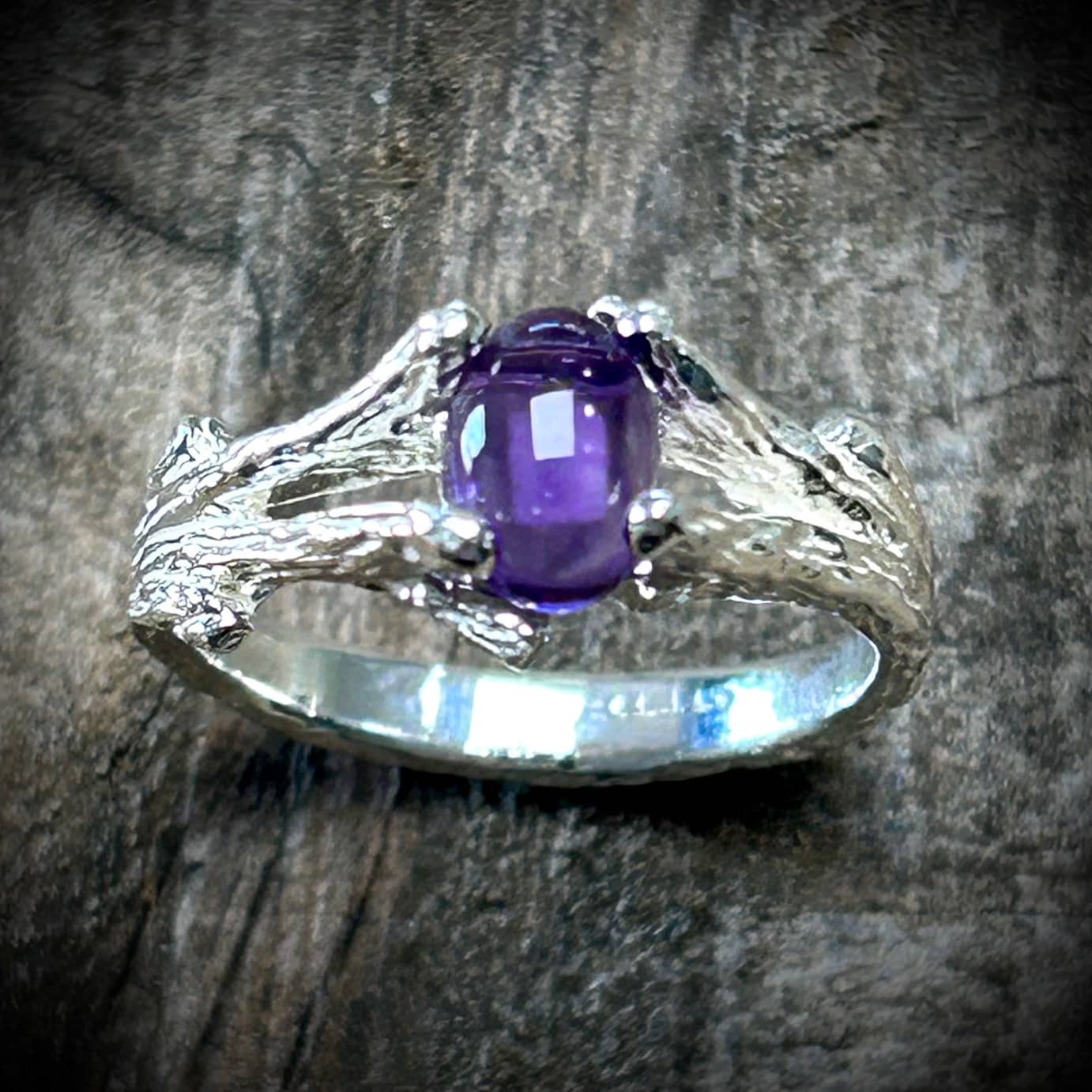Amethyst &Amp;Amp; Silver Twig Ring (Large) By River'S Edge Gems