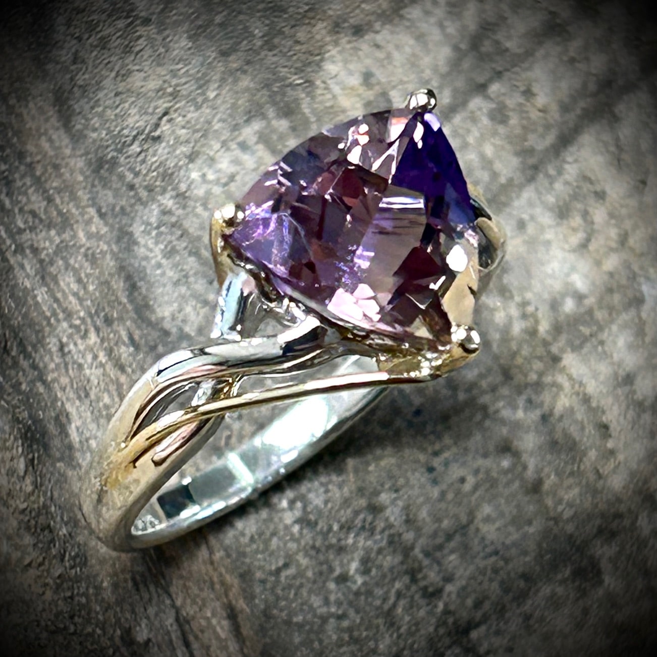 Trillion Ametrine Ring Set In Sterling Silver &Amp;Amp; 14K Yellow Gold By Rivers Edge Gems (Angle View)