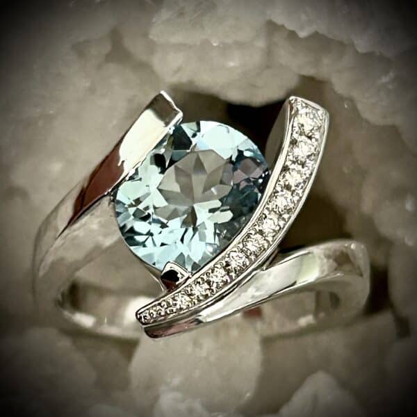 Top View 1.96 Carat Oval Aquamarine Diamond Ring In 14K White Gold