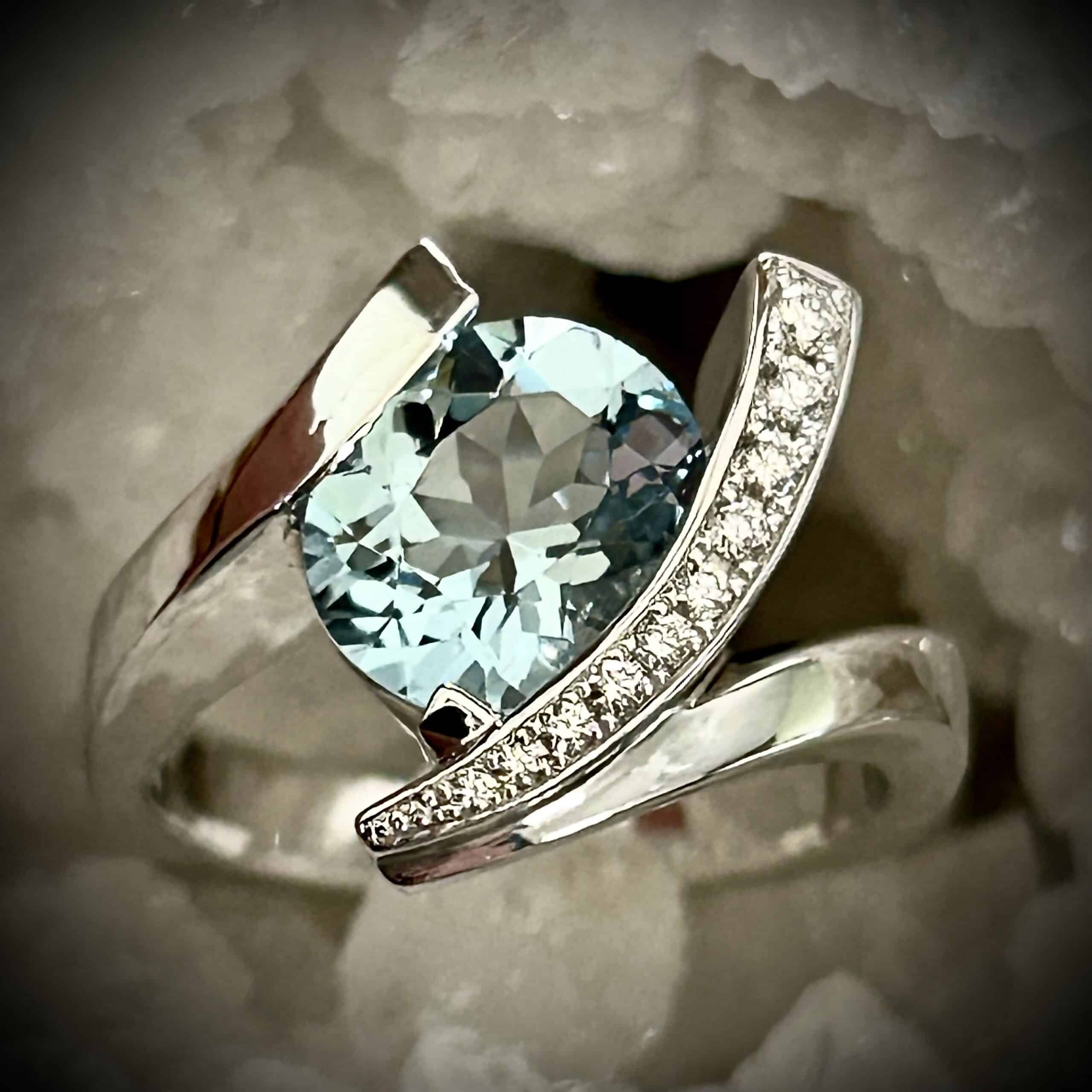 Top View 1.96 Carat Oval Aquamarine Diamond Ring In 14K White Gold