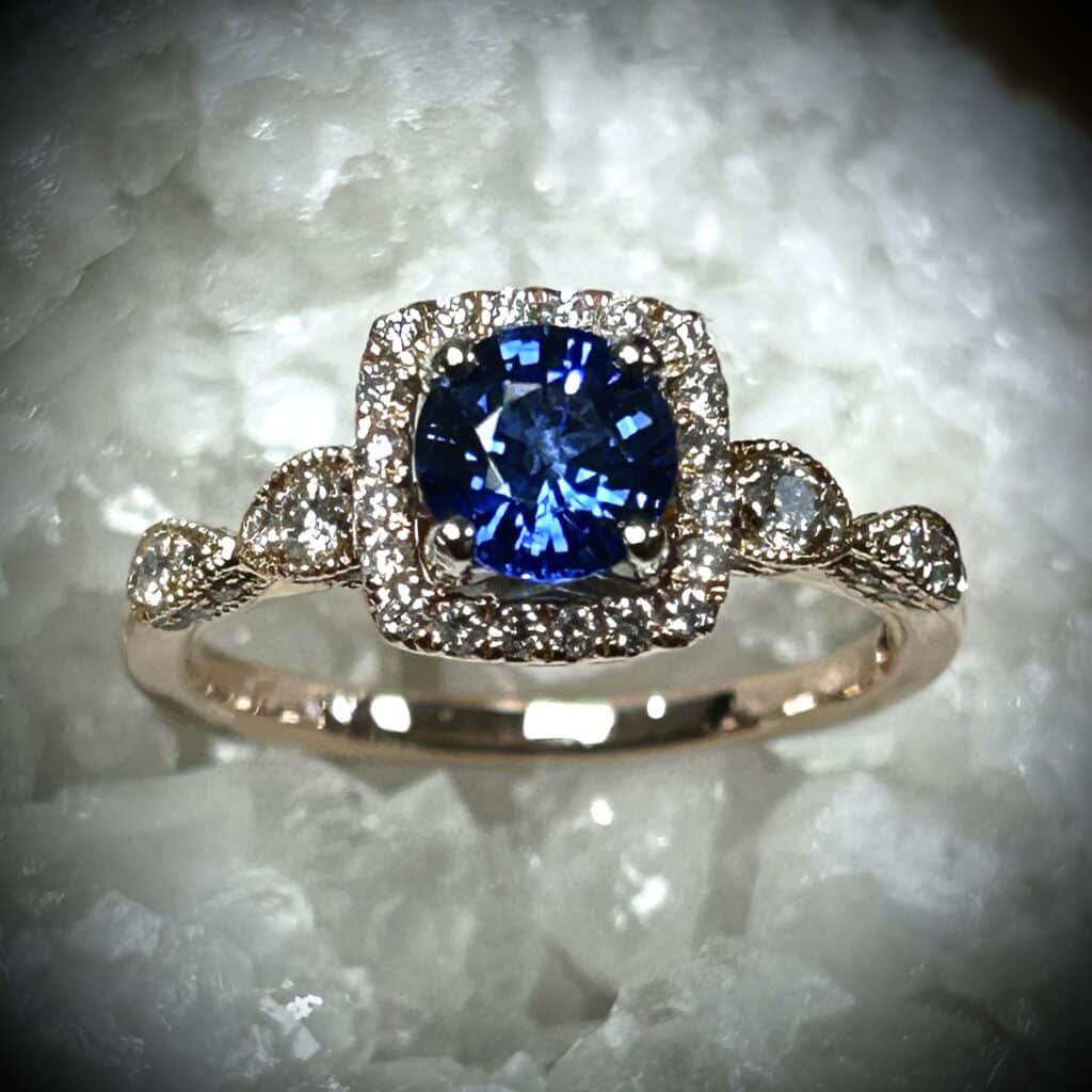Blue Sapphire &Amp; Diamond Rose Gold Ring River'S Edge Gems