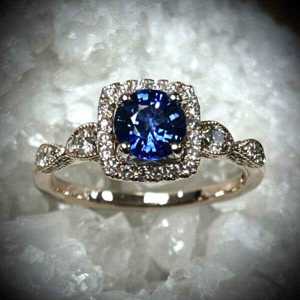 Blue Sapphire &Amp; Diamond Rose Gold Ring River'S Edge Gems