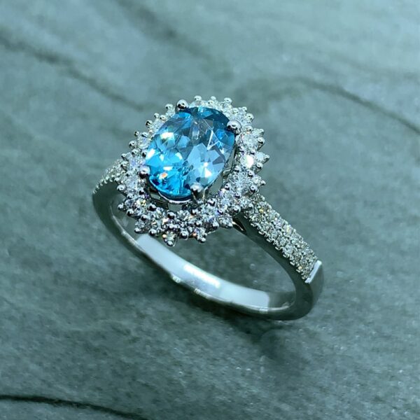 Blue Zircon Diamond Ring