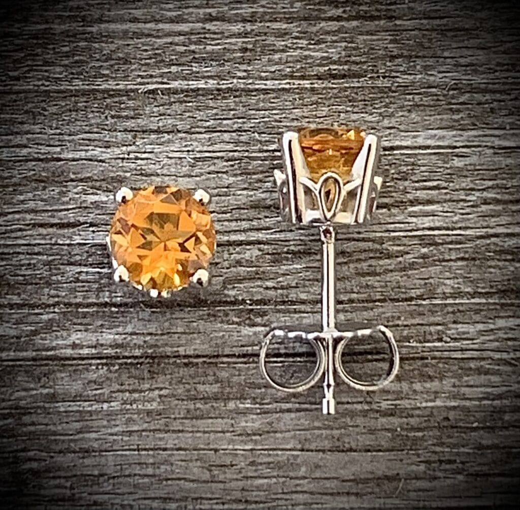 Citrine Stud Earrings 14K White Gold Rivers Edge Gems