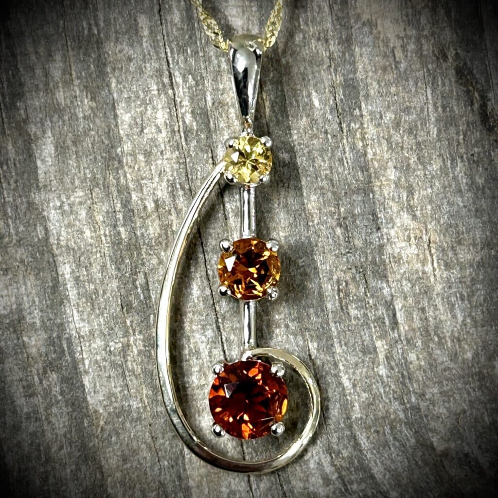 3 Citrine Pendant In Yellow Orange &Amp; Red Set In 14K Two Tone By River'S Edge Gems