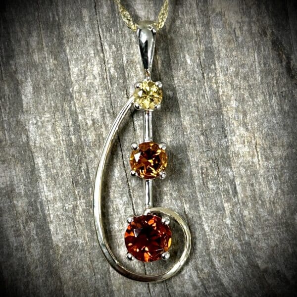 3 Citrine Pendant In Yellow Orange &Amp; Red Set In 14K Two Tone By River'S Edge Gems