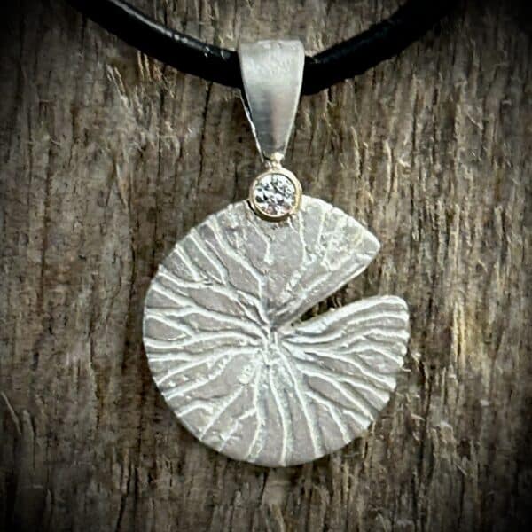 Diamond Lily Pad Pendant Set In Sterling Sliver &Amp;Amp; 14K White Gold From Rivers Edge Gems
