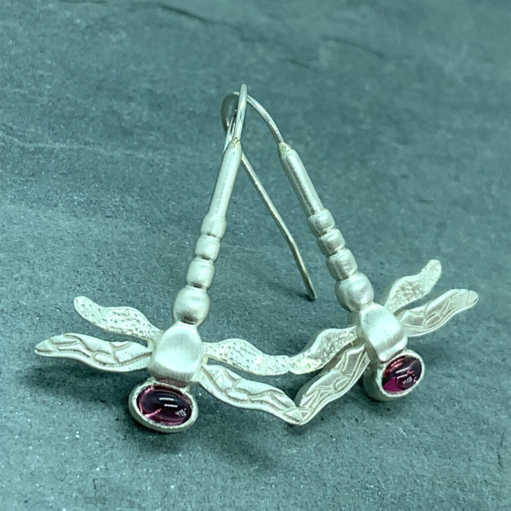 Dragon Fly Pink Tourmaline Dangle Earrings Satin Finish Rivers Edge Gems