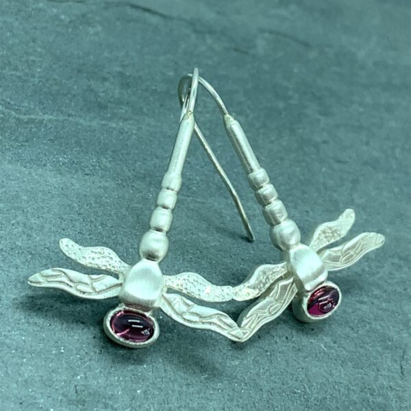 Dragon Fly Pink Tourmaline Dangle Earrings Satin Finish Rivers Edge Gems