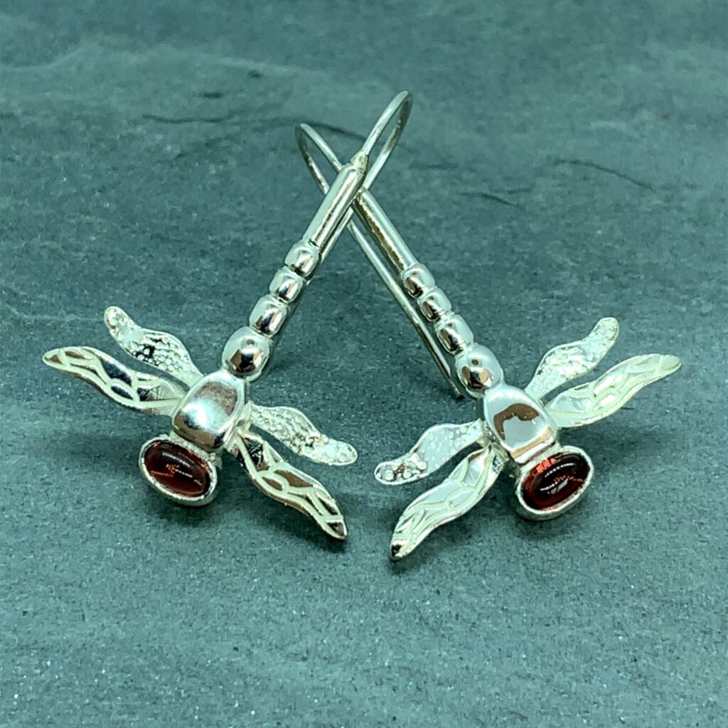 Dragon Fly Garnet Dangle Earrings High Polish Rivers Edge Gems