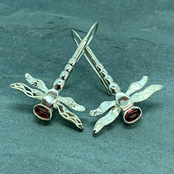 Dragon Fly Garnet Dangle Earrings High Polish Rivers Edge Gems