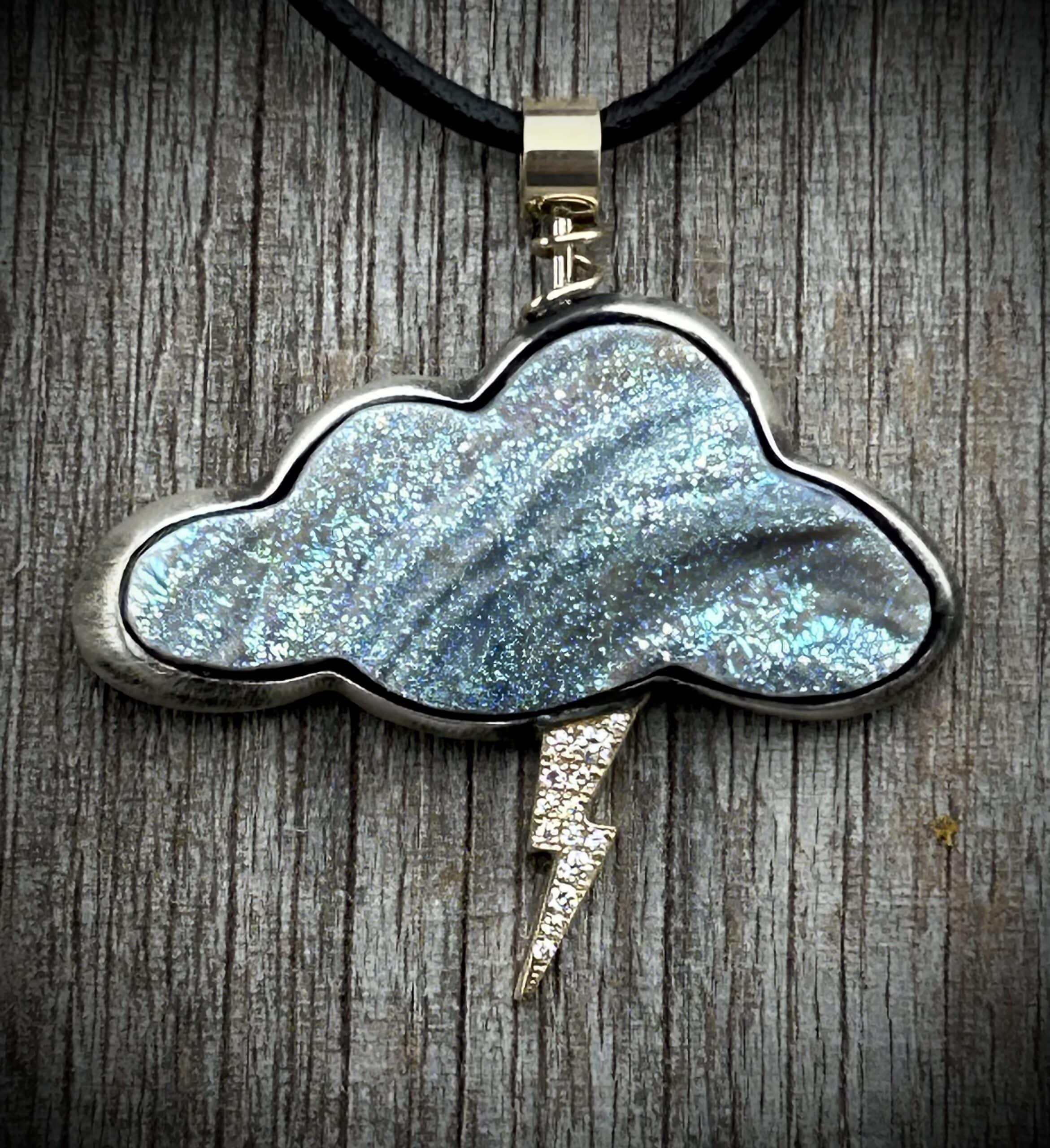 Druzy Quartz Cloud &Amp;Amp; Lightning Bolt Pendant