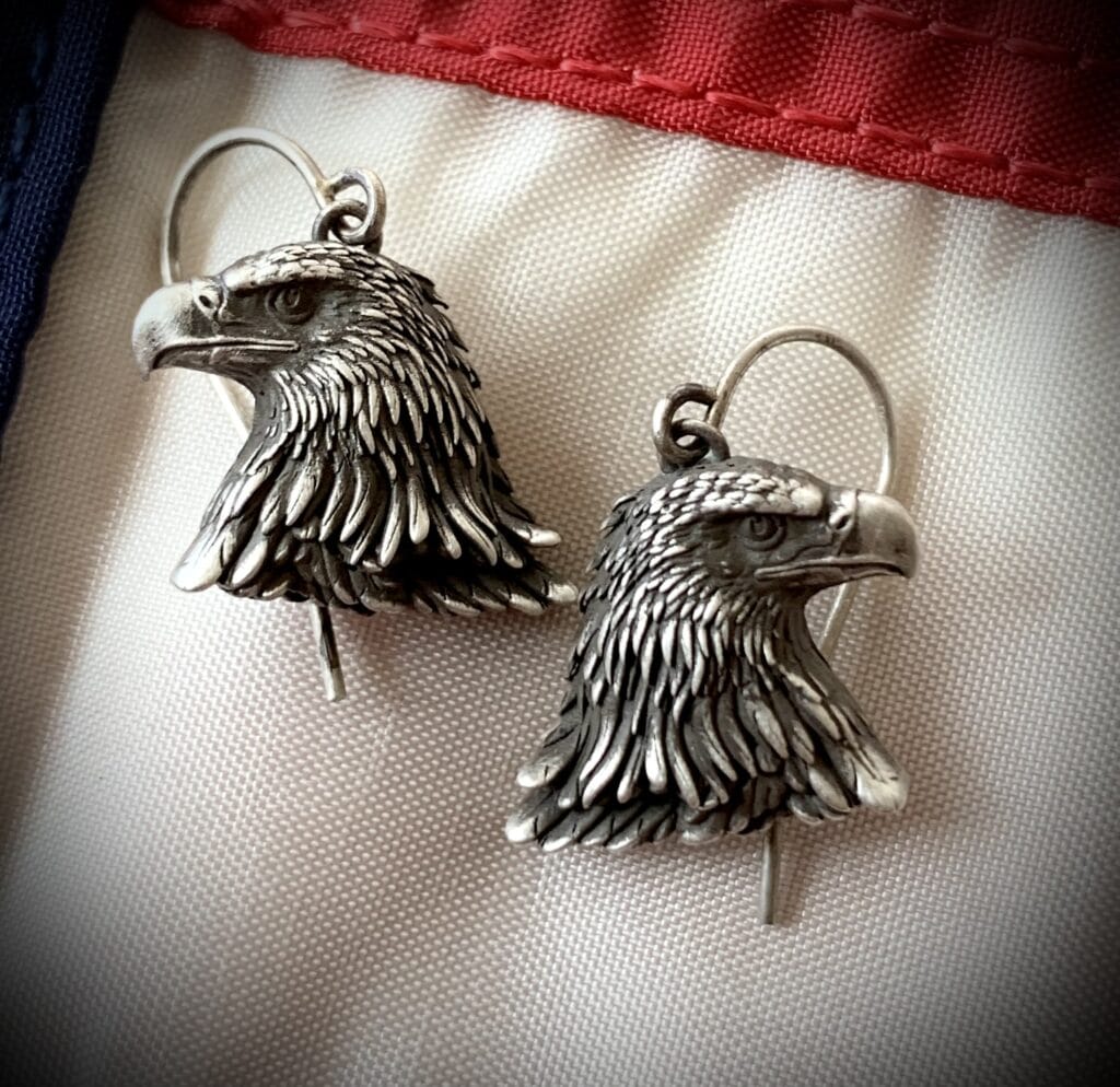Eagle Silver Dangle Earrings Antiqued