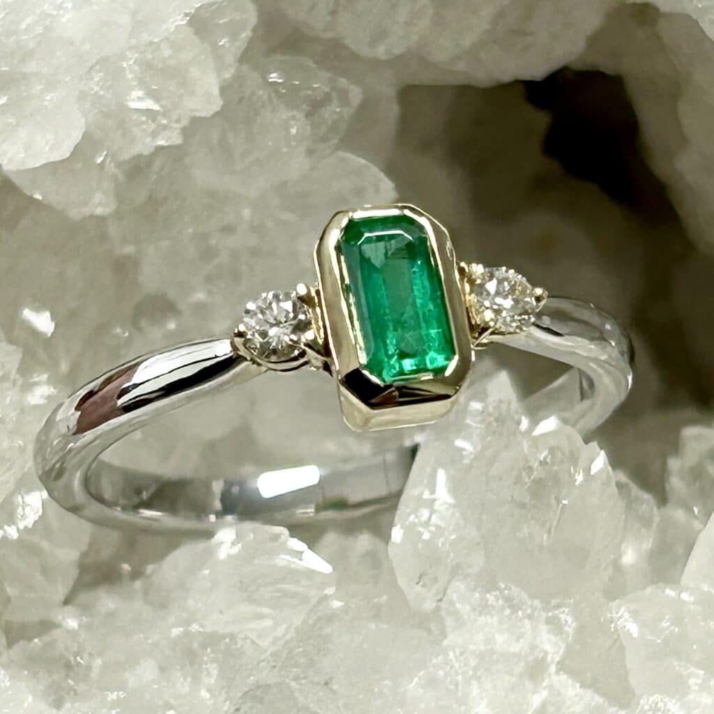 Emerald &Amp; Diamond Ring Set In Two-Tone 14K Gold