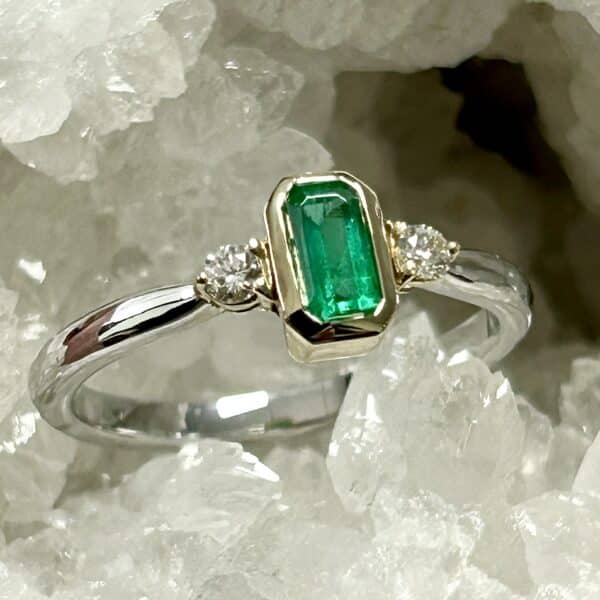 Emerald &Amp;Amp; Diamond Ring Set In Two-Tone 14K Gold