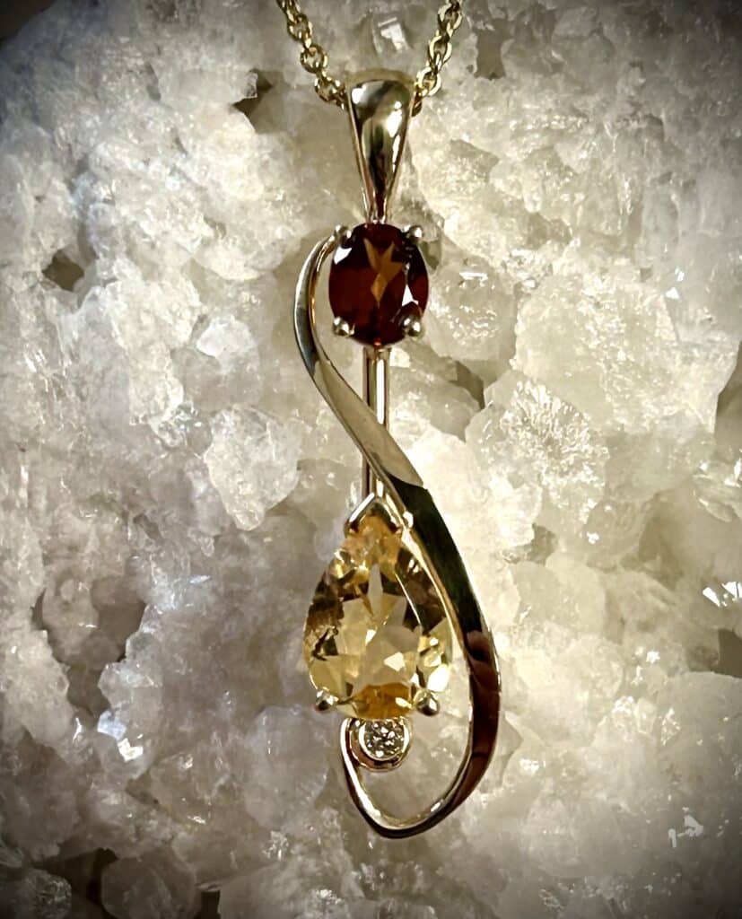 Garnet Citrine Pendant Set In 14K Gold