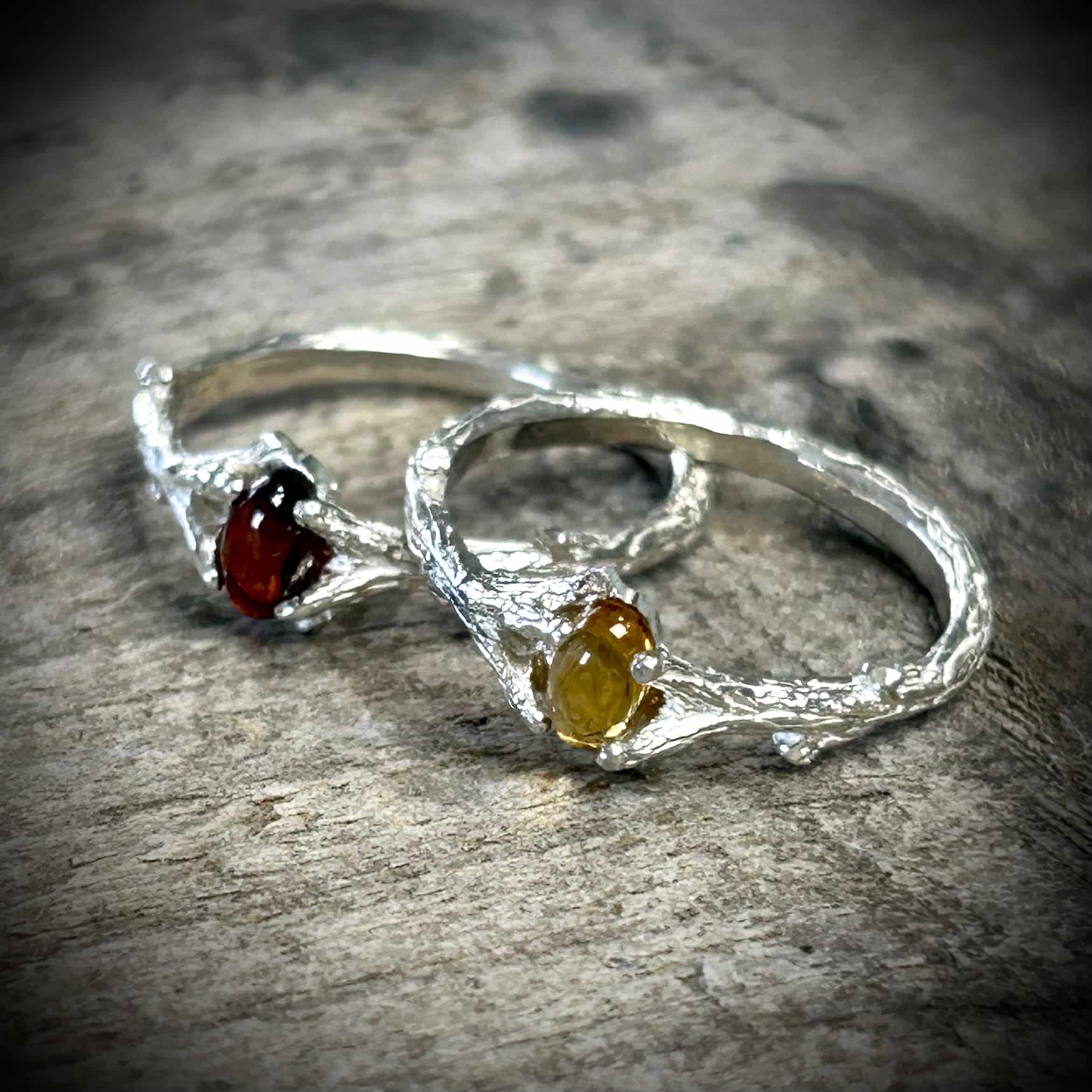 Garnet &Amp;Amp; Citrine Sterling Silver Twig Rings (Small) By River'S Edge Gems