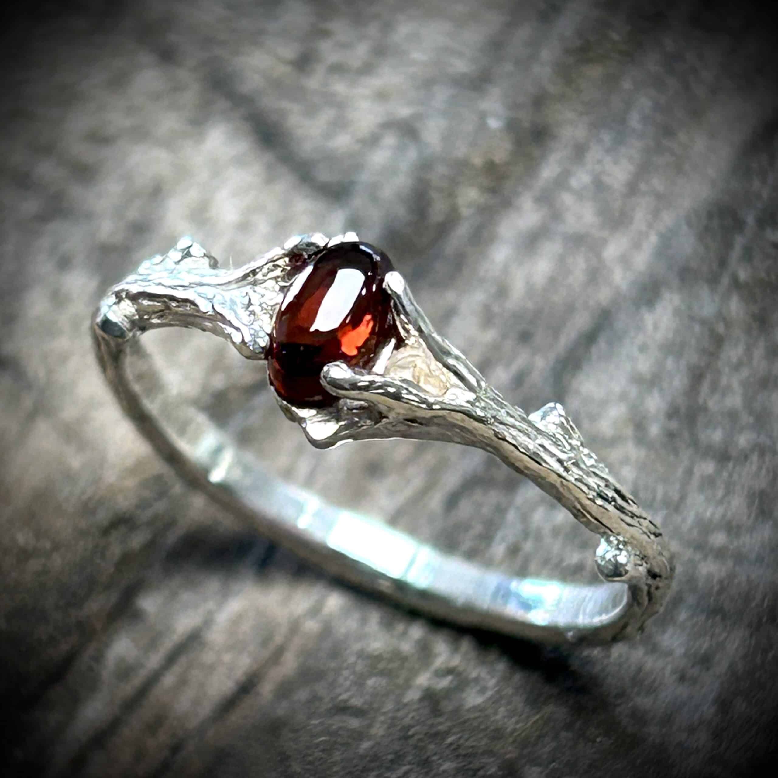 Garnet &Amp;Amp; Silver Twig Ring (Small) By River'S Edge Gems