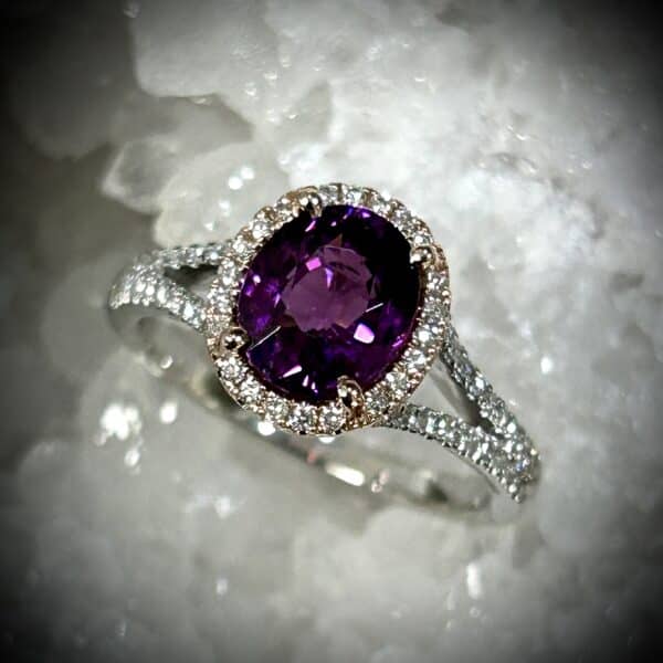 Rare Grape Garnet Halo Ring – Purple Garnet &Amp;Amp; Accent Diamonds