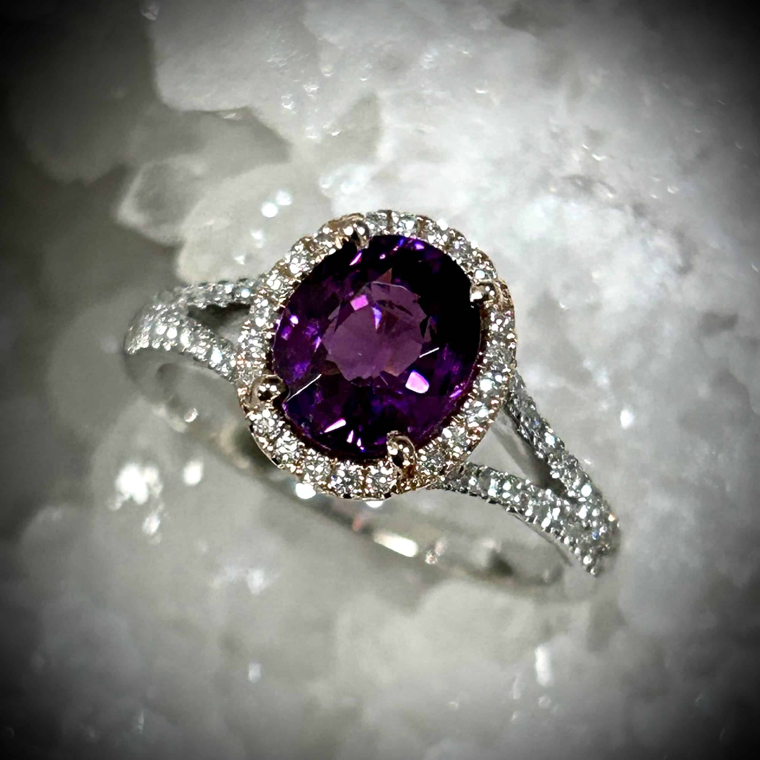 Rare Grape Garnet Halo Ring – Purple Garnet &Amp;Amp; Accent Diamonds