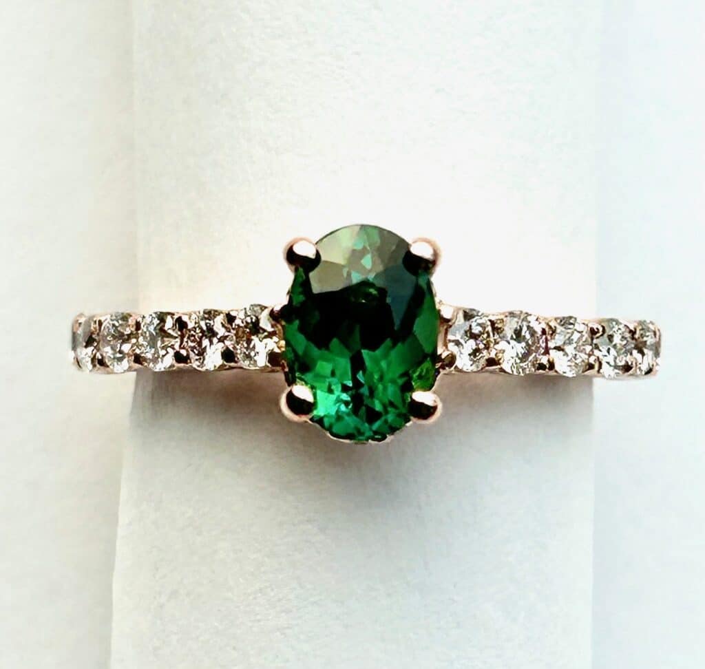 Green Tourmaline Diamond Ring Rose Gold
