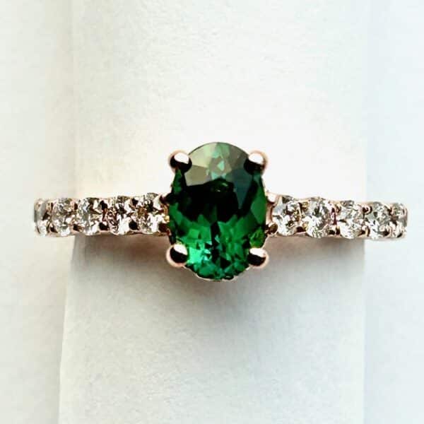 Green Tourmaline Diamond Ring Rose Gold