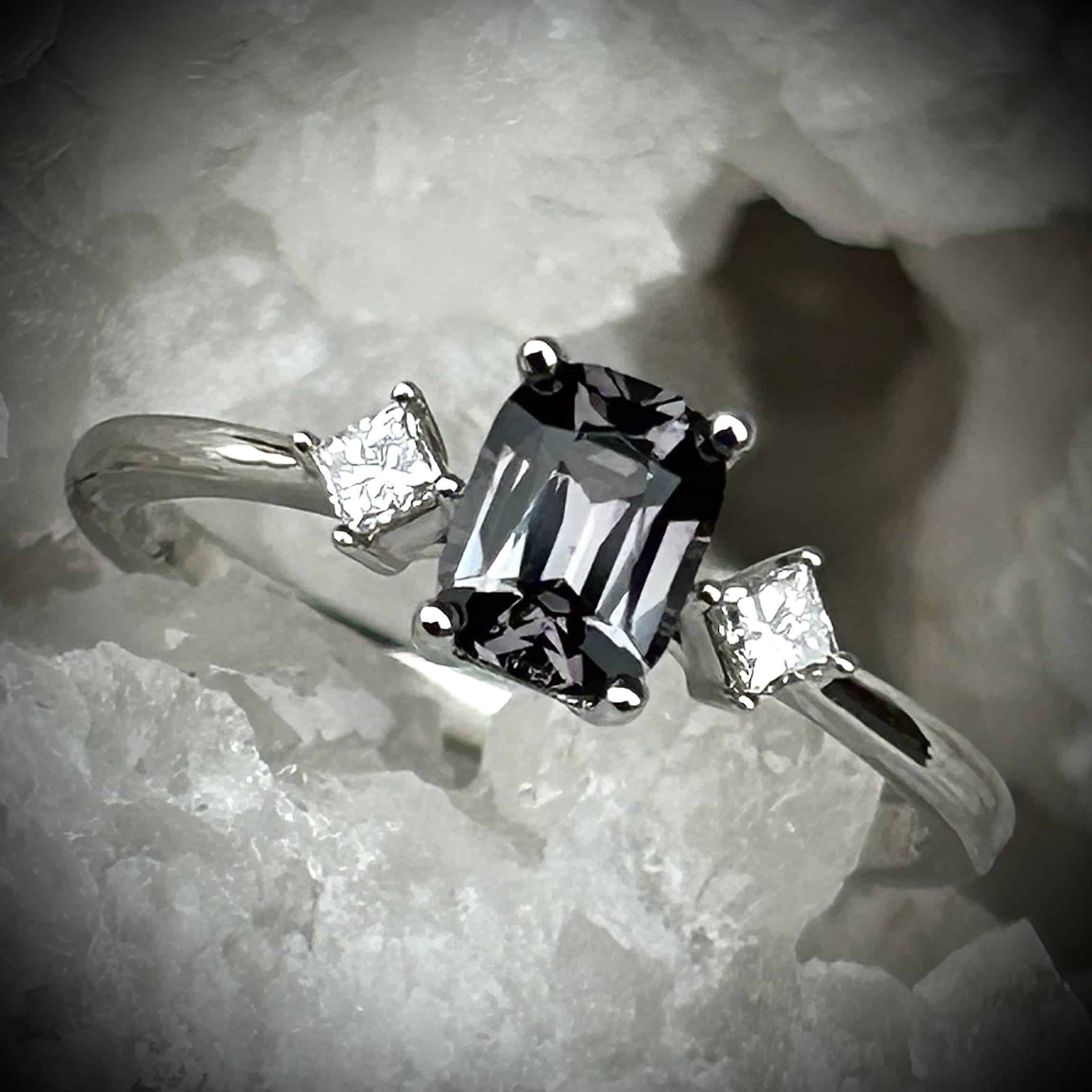 Grey Spinel &Amp;Amp; Diamond Ring Set In 14K White Gold