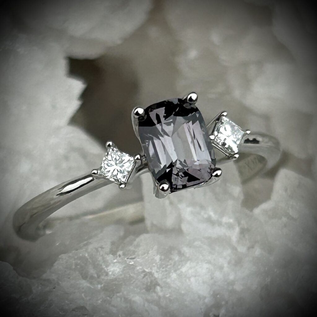 Grey Spinel &Amp; Diamond Ring Set In 14K White Gold