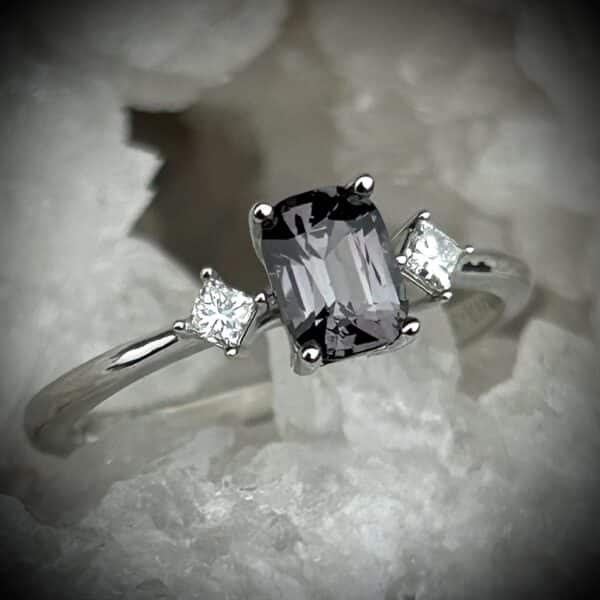 Grey Spinel &Amp; Diamond Ring Set In 14K White Gold
