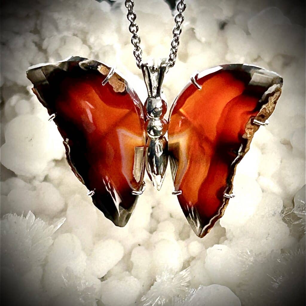 Silver Agate Butterfly Pendant – Nature Inspired Sterling Silver Jewelry