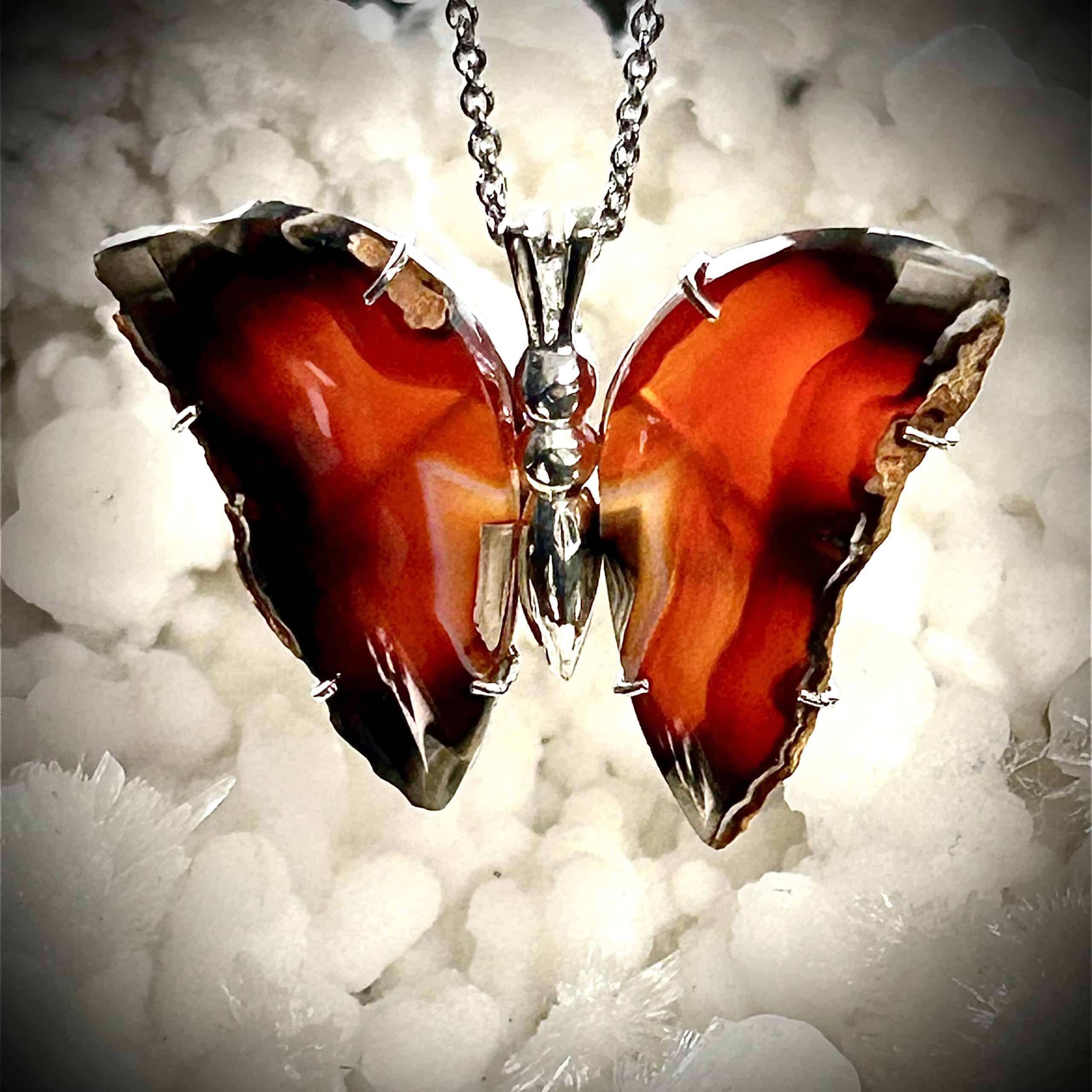 Silver Agate Butterfly Pendant – Nature Inspired Sterling Silver Jewelry