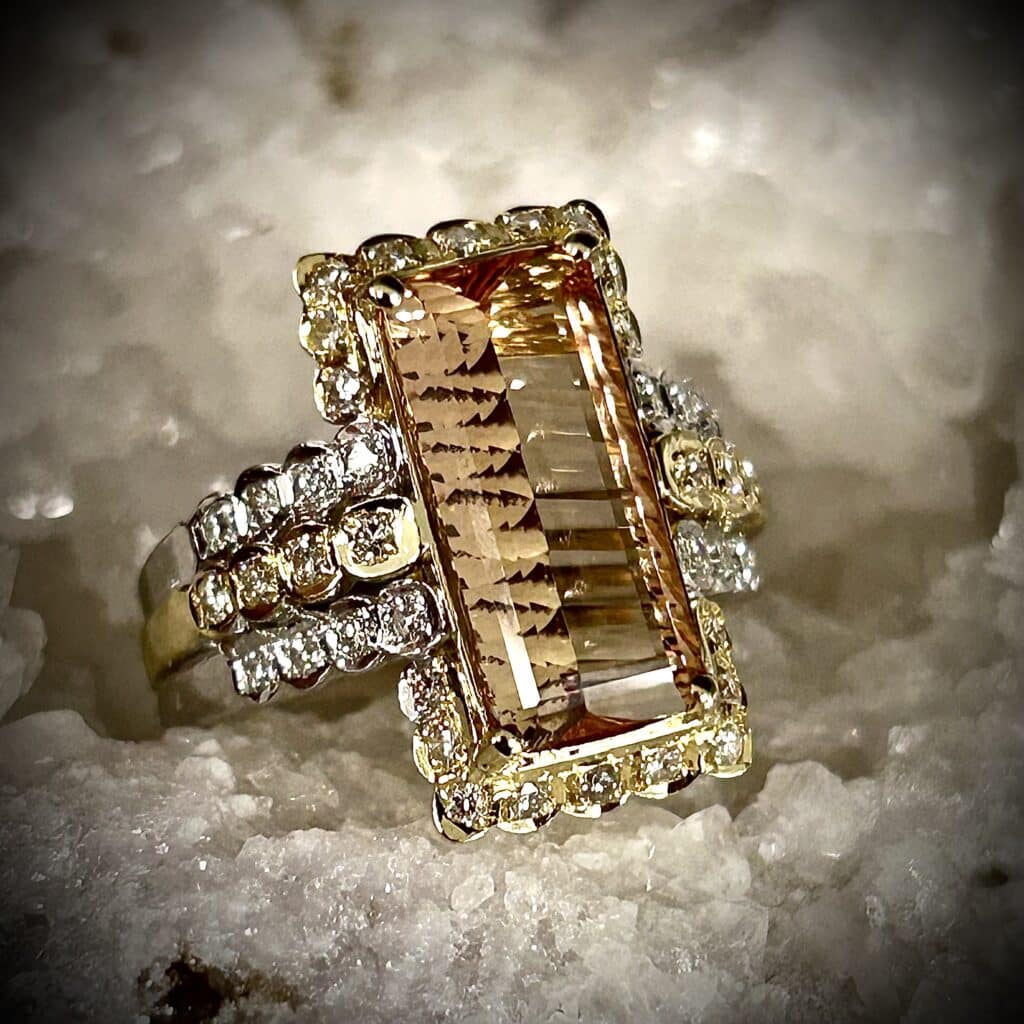 Handcrafted Imperial Topaz &Amp; Diamond Ring – Fantasy Cut Elegance