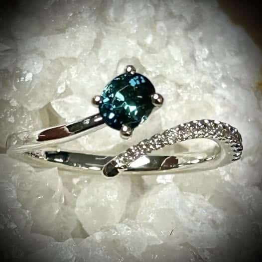 Indicolite Blue Tourmaline &Amp; Diamond Ring Set In White Gold By River'S Edge Gems