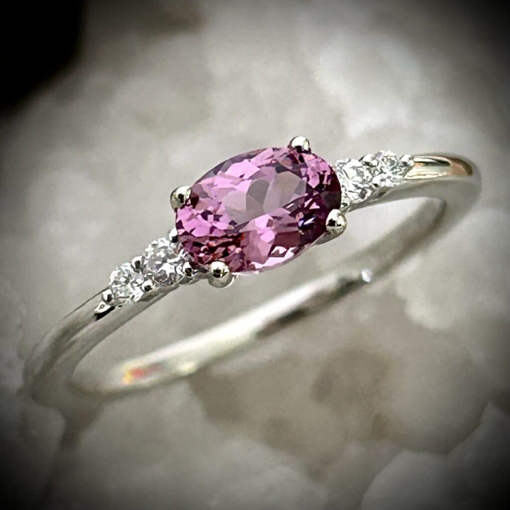 Lotus Garnet Diamond Ring In 14K White Gold