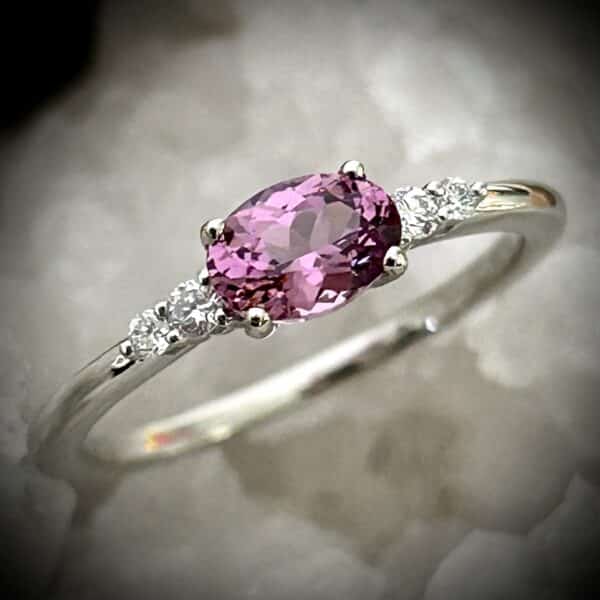 Lotus Garnet Diamond Ring In 14K White Gold