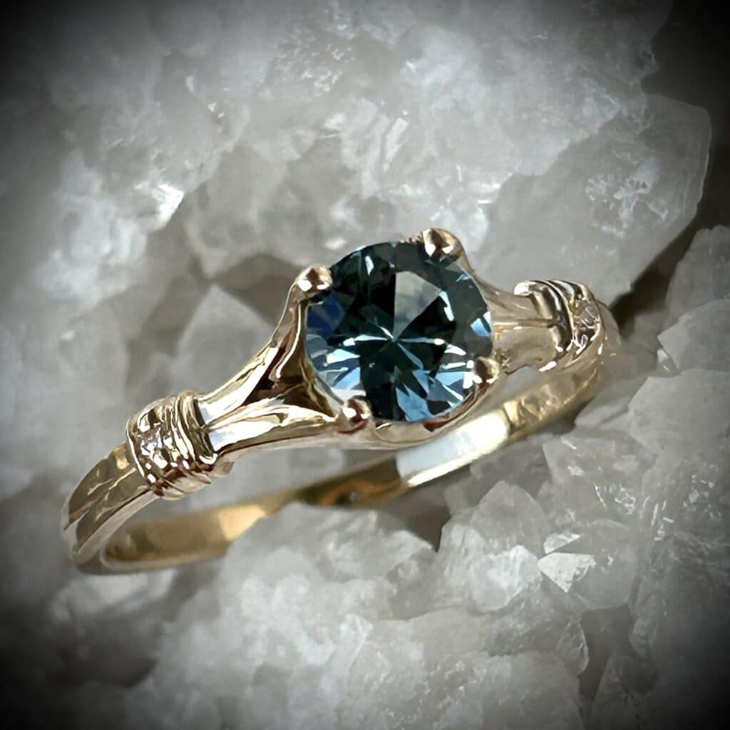 14K Yellow Gold Ring With Rare Montana Sapphire And Diamonds