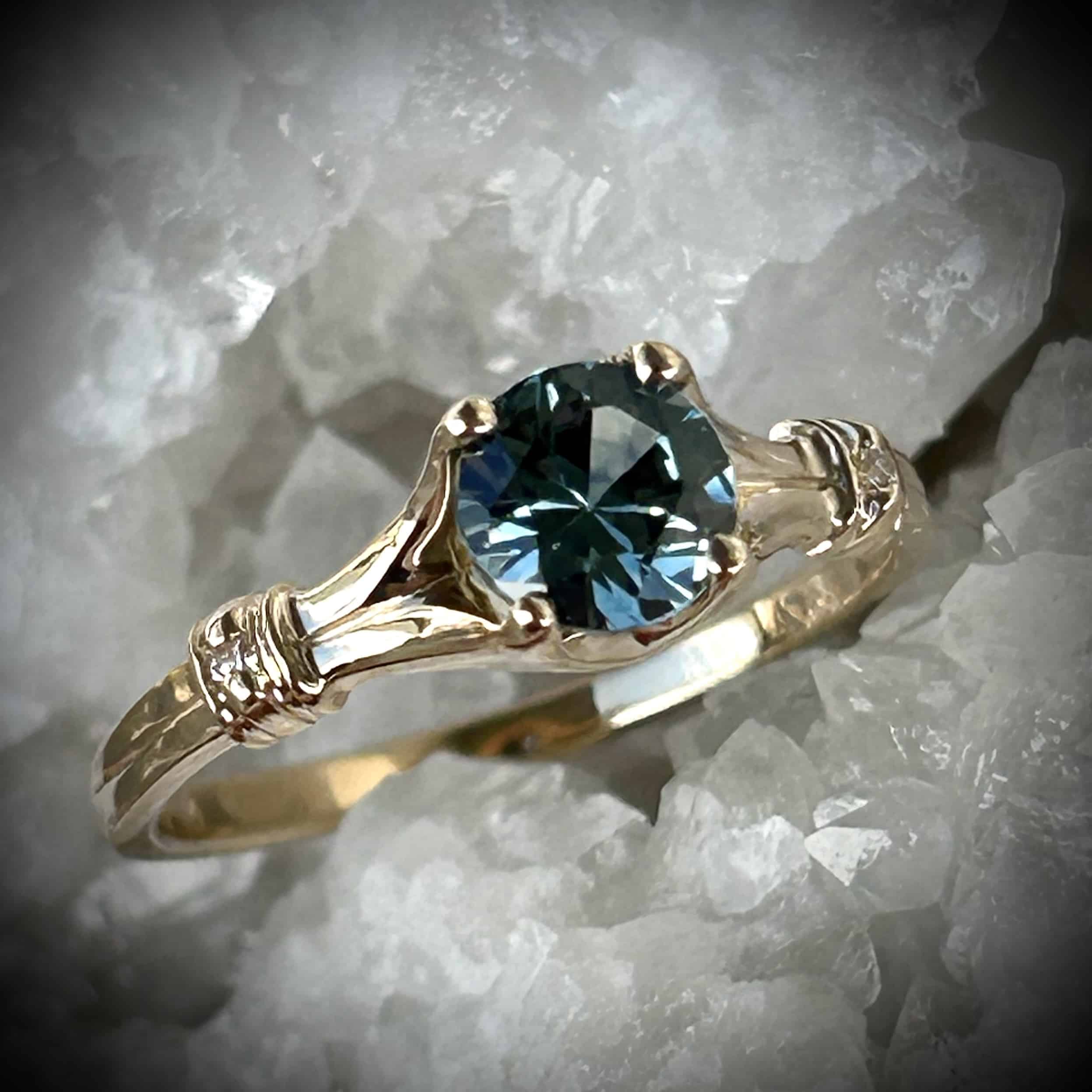 14K Yellow Gold Ring With Rare Montana Sapphire And Diamonds