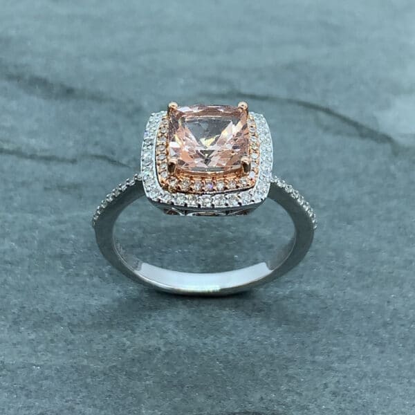 Morganite Diamond Ring Set In 14K White &Amp; Rose Gold